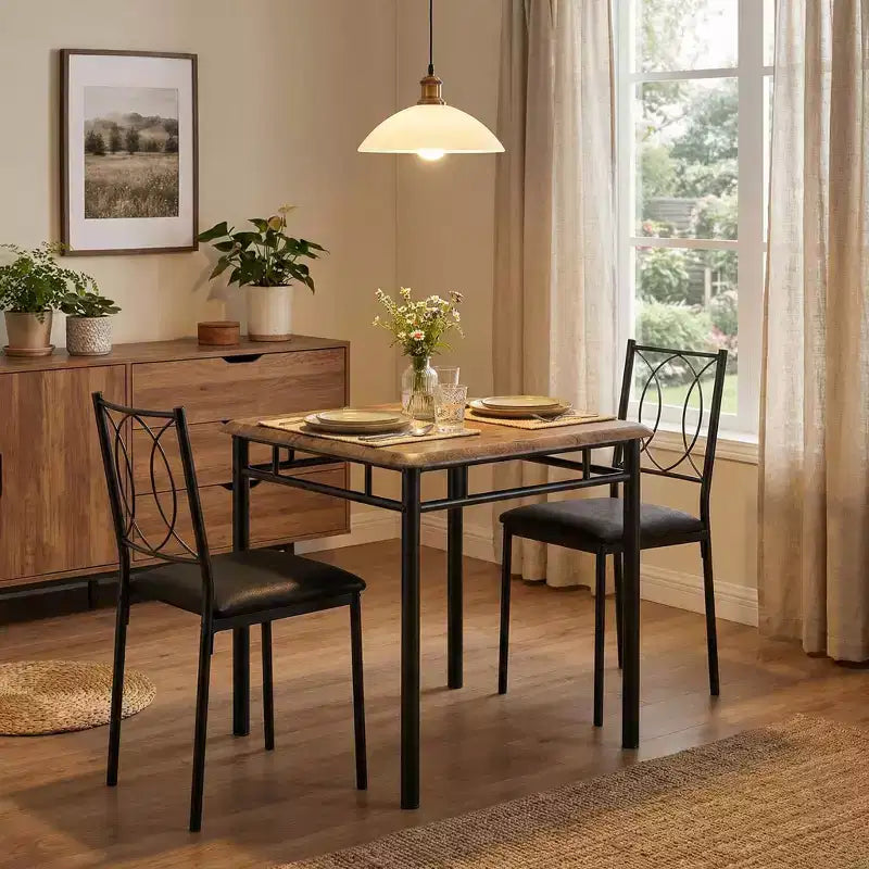 Ensemble table de salle à manger de ferme pour 2 avec 2 chaises rembourrées, table de cuisine en bois peu encombrante pour appartements, mobilier de salle à manger compact