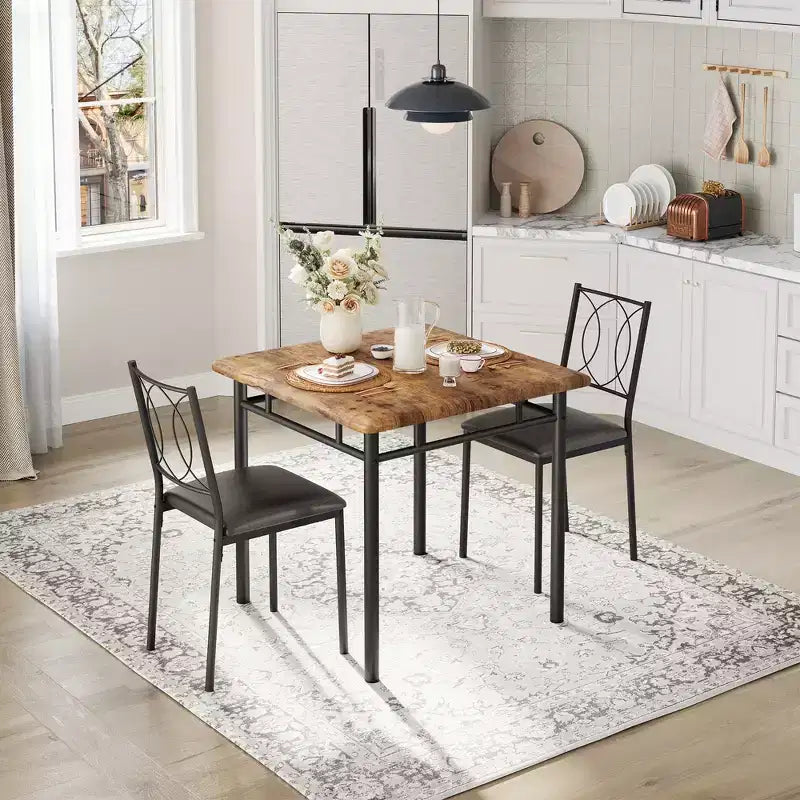 Ensemble table de salle à manger de ferme pour 2 avec 2 chaises rembourrées, table de cuisine en bois peu encombrante pour appartements, mobilier de salle à manger compact