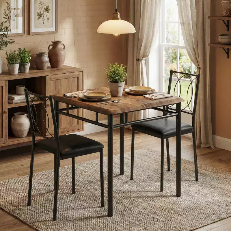 Farmhouse Dining Table Set for 2 with 2 Upholstered Chairs,Space-Saving Wood Kitchen Table for Apartments Compact Dining Furniture