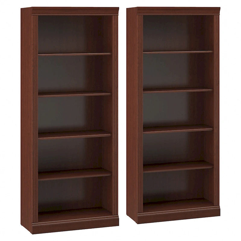 Bibliothèque à cinq niveaux, ensemble de deux pièces.