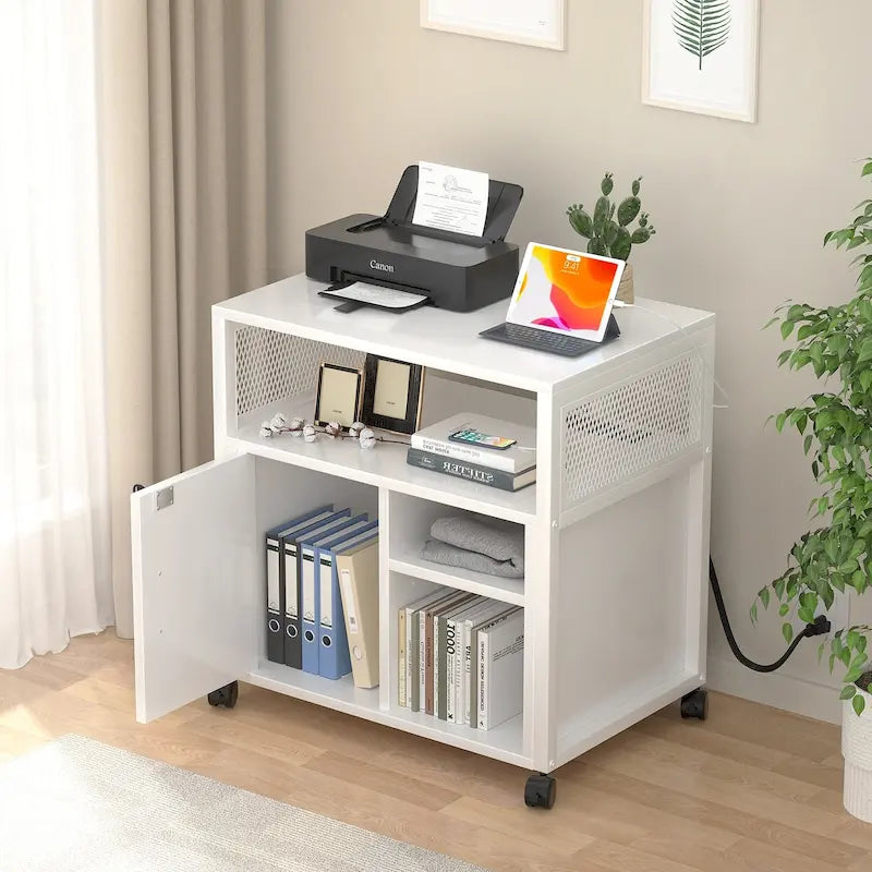 Meuble de classement mobile, classeurs de bureau latéraux avec station de recharge, support d'imprimante moderne sur roulettes
