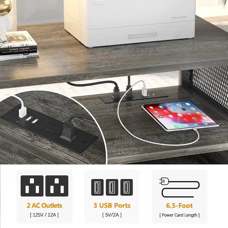 Meuble de classement mobile, classeurs de bureau latéraux avec station de recharge, support d'imprimante moderne sur roulettes