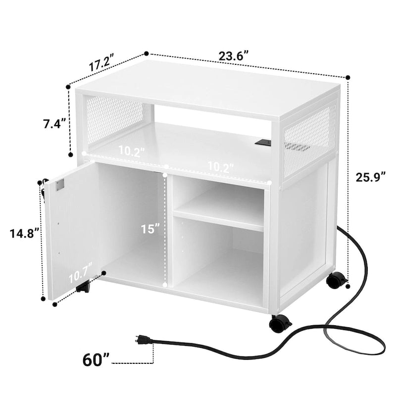 Meuble de classement mobile, classeurs de bureau latéraux avec station de recharge, support d'imprimante moderne sur roulettes