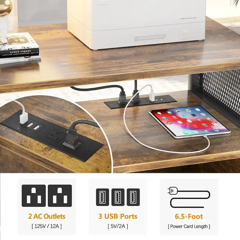 Meuble de classement mobile, classeurs de bureau latéraux avec station de recharge, support d'imprimante moderne sur roulettes