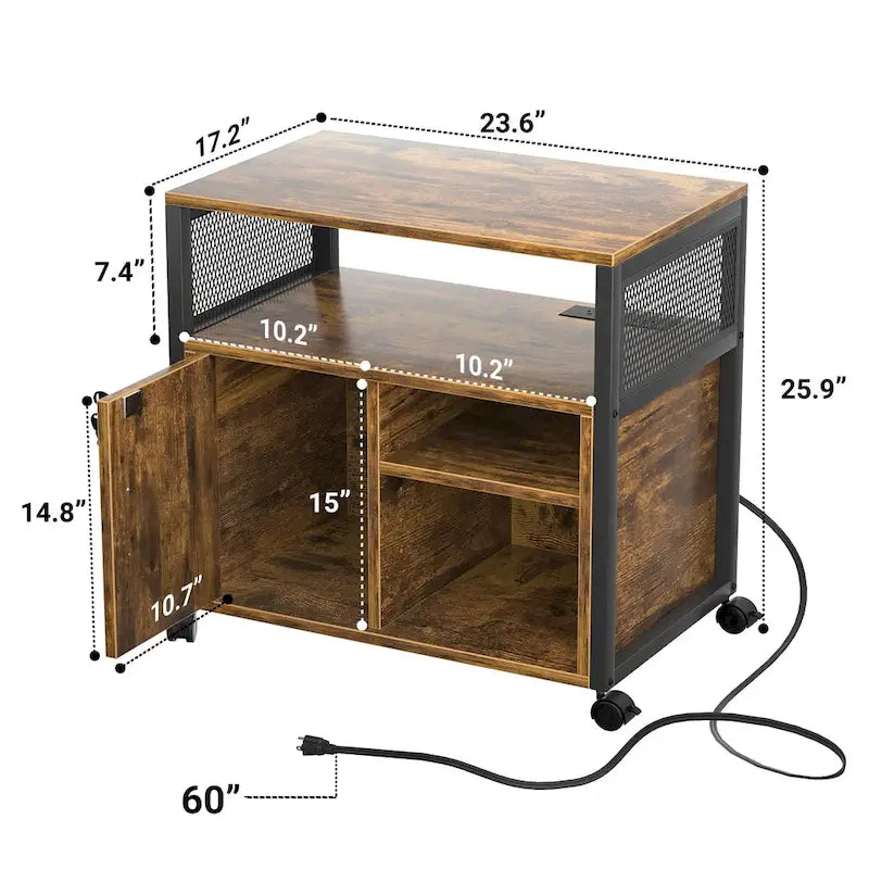 Meuble de classement mobile, classeurs de bureau latéraux avec station de recharge, support d'imprimante moderne sur roulettes