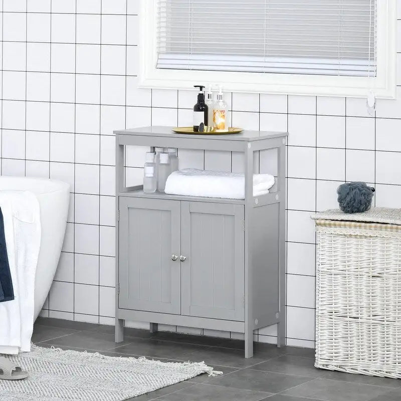 Meuble de rangement de salle de bain autoportant et moderne, avec portes et étagère ouverte - 11,75P x 23,5L x 32,25H