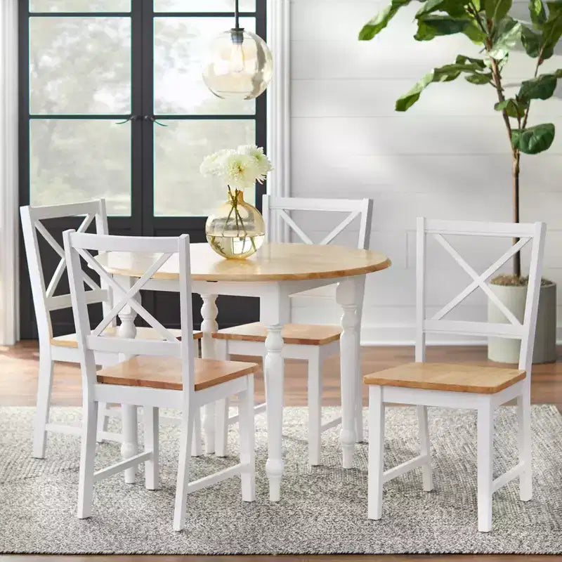 Ensemble de salle à manger Buylateral 5 pièces Virginia Farmhouse, table ronde à rallonges