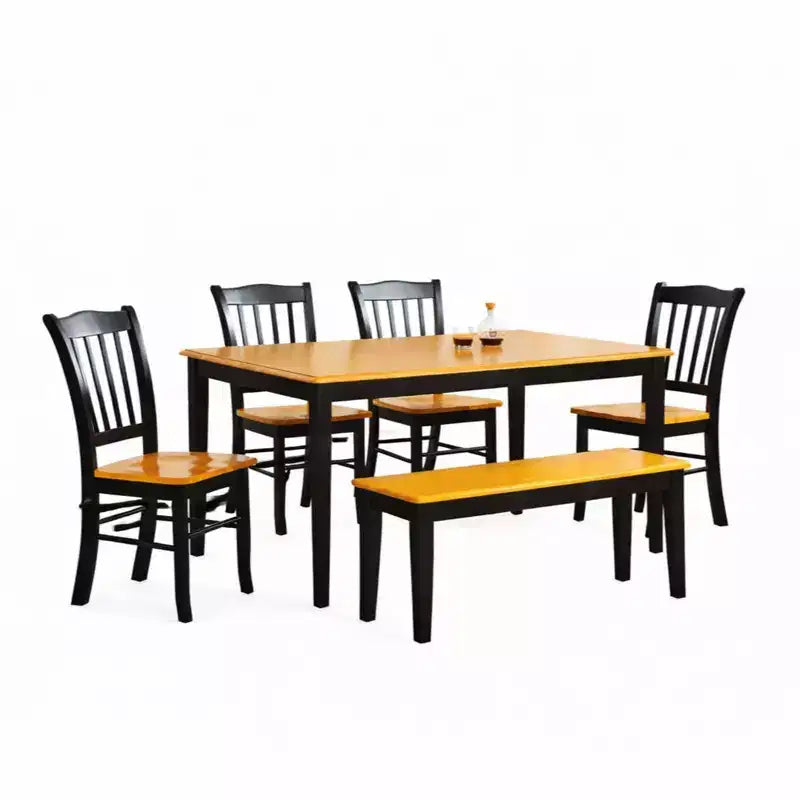 Boraam Ensemble de salle à manger 6 pièces Shaker Bois/Noir/Chêne : comprend un banc, style moderne du milieu du siècle, 6 places