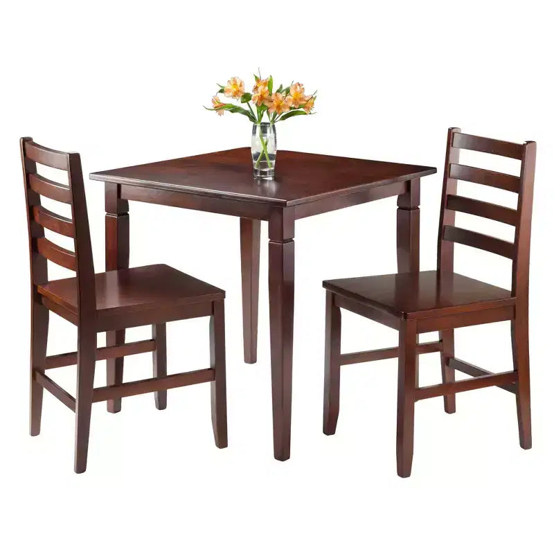 Ensemble de salle à manger 3 pièces Kingsgate avec 2 chaises à dossier échelle Hamilton en bois/marron - Winsome : Milieu de siècle moderne, carré, non-extensible