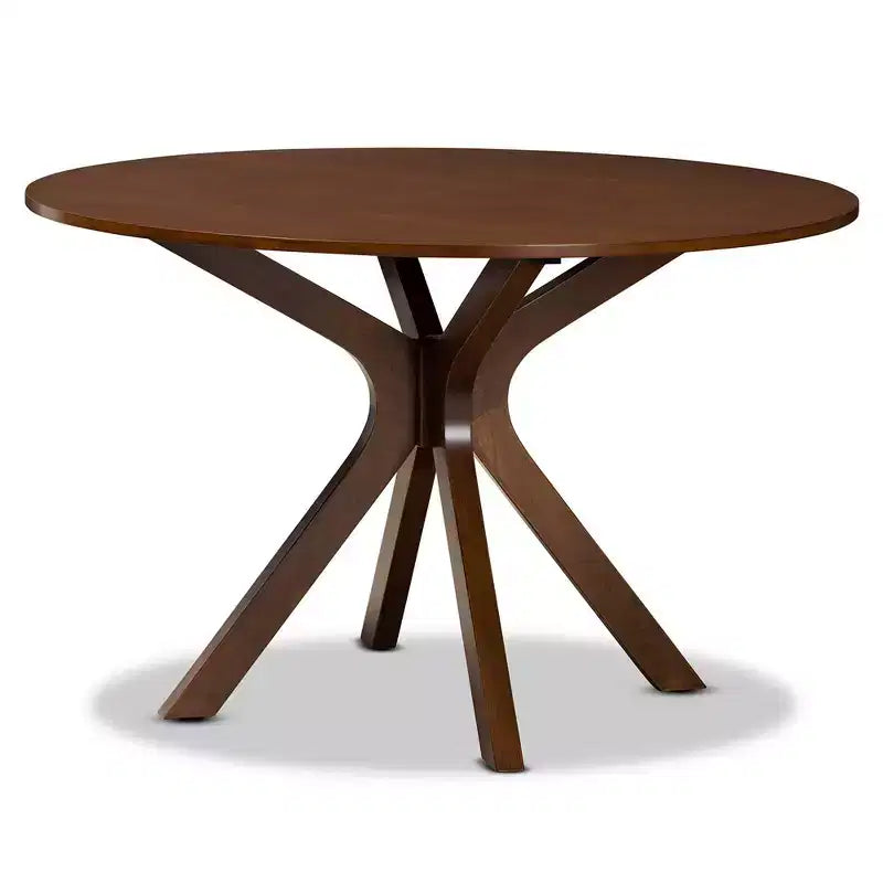 Ensemble de salle à manger 7 pièces, bois et tissu Lore capitonné, table ronde, chaises rembourrées en mousse - Baxton Studio