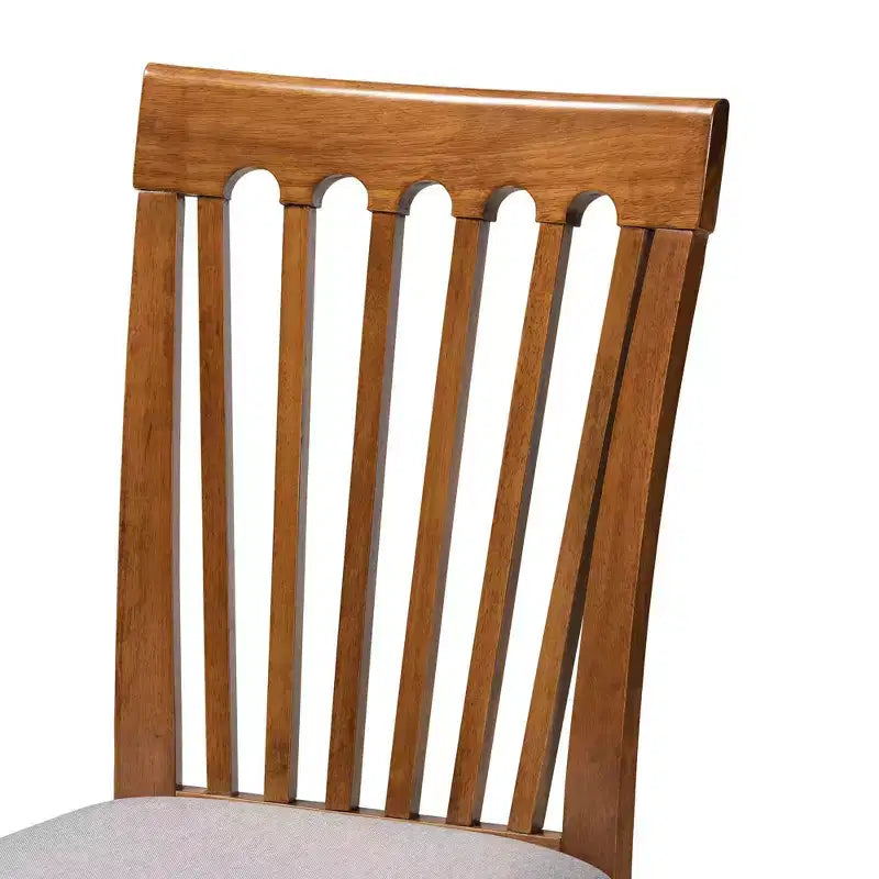 Ensemble de salle à manger 7 pièces, bois et tissu Lore capitonné, table ronde, chaises rembourrées en mousse - Baxton Studio
