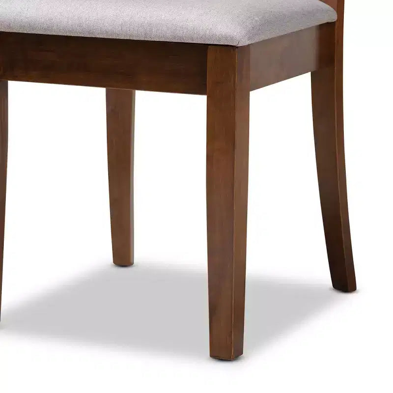 Ensemble de salle à manger 7 pièces, bois et tissu Lore capitonné, table ronde, chaises rembourrées en mousse - Baxton Studio