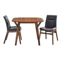 Buylateral 3pc Vance Mid Century Modern Vegan Leather Chairs Dining Set Walnut/Black: Mid-Century Modern, Faux Leather Chairs