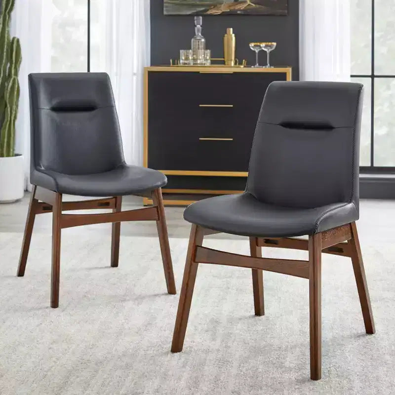 Buylateral Ensemble de 3 chaises de salle à manger Vance en similicuir style Mid-Century Modern Noyer/Noir : Mid-Century Modern, Chaises en similicuir