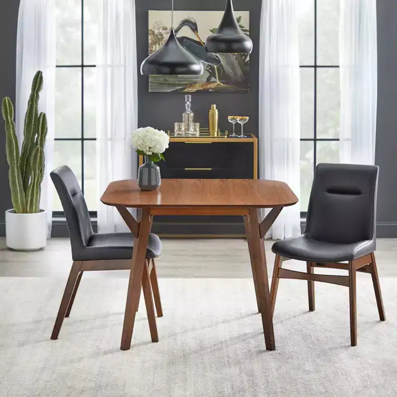 Buylateral Ensemble de 3 chaises de salle à manger Vance en similicuir style Mid-Century Modern Noyer/Noir : Mid-Century Modern, Chaises en similicuir