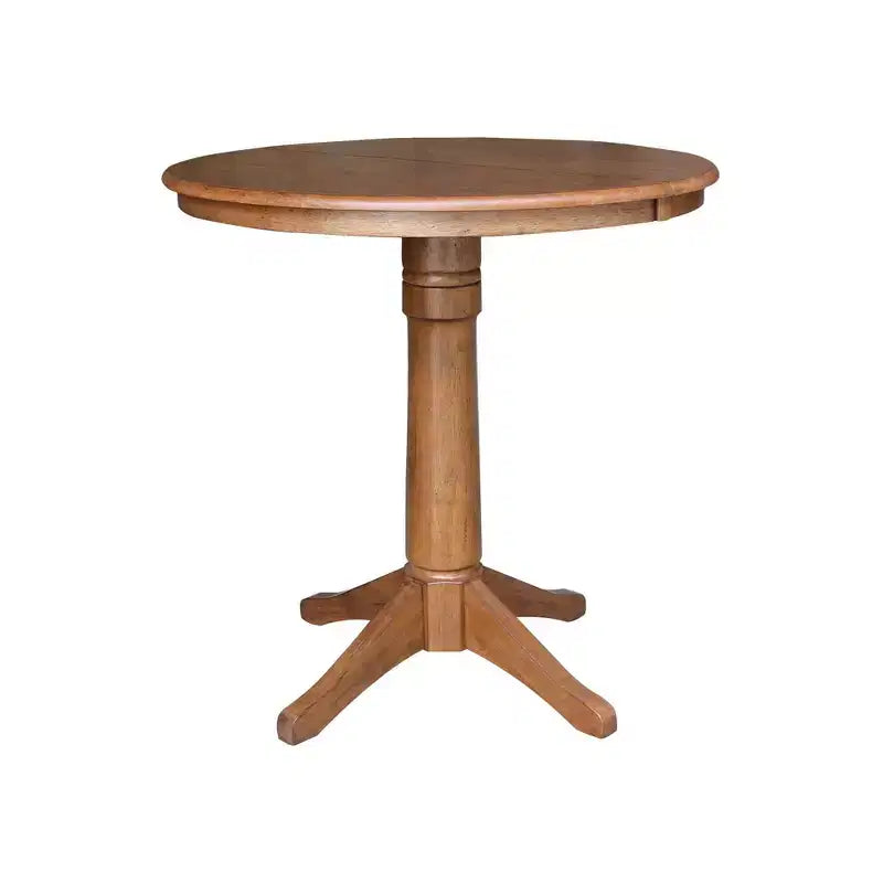 Table de salle à manger extensible ronde Ryan 36 po avec 4 tabourets à dossier X Chêne vieilli - International Concepts : Bois massif, mi-siècle, piètement central
