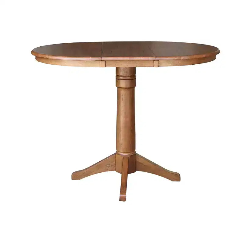 Table de salle à manger extensible ronde Ryan 36 po avec 4 tabourets à dossier X Chêne vieilli - International Concepts : Bois massif, mi-siècle, piètement central