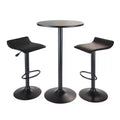 3pc Obsidian Bar Height Dining Set with Air Lift Adjustable Stools Wood/Black - Winsome: Modern Round Table, Faux Leather Seats