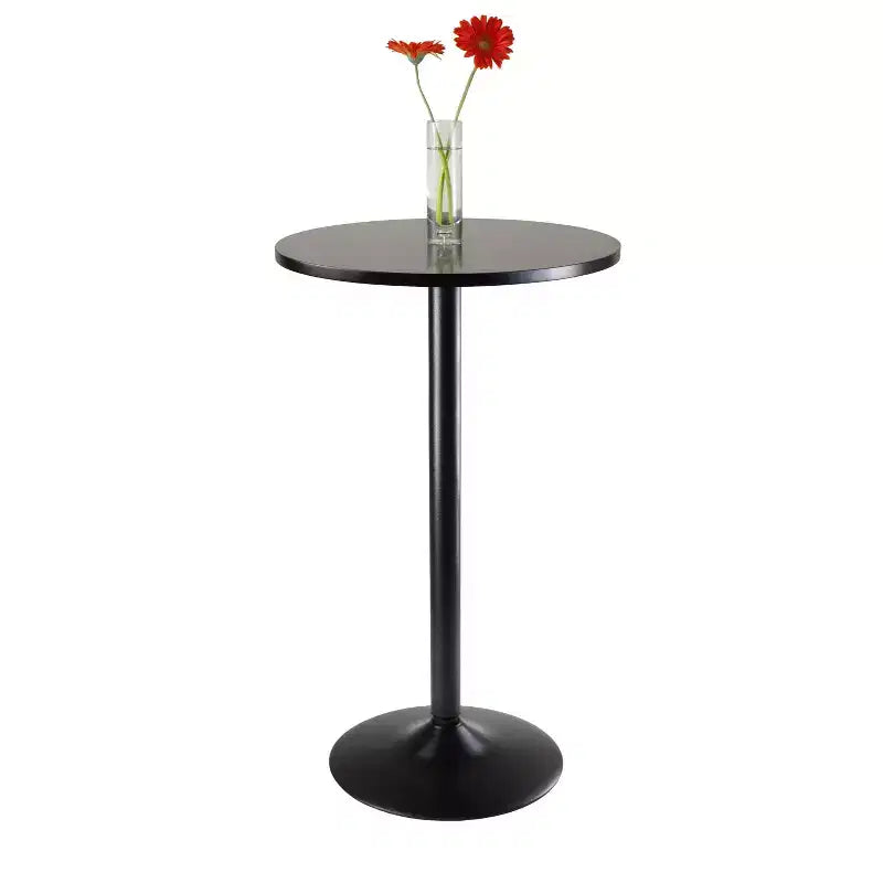 Ensemble de salle à manger 3 pièces Obsidian avec tabourets réglables en hauteur, bois/noir - Winsome : Table ronde moderne, sièges en similicuir