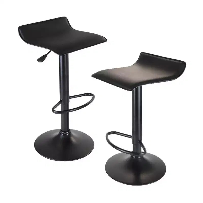 Ensemble de salle à manger 3 pièces Obsidian avec tabourets réglables en hauteur, bois/noir - Winsome : Table ronde moderne, sièges en similicuir