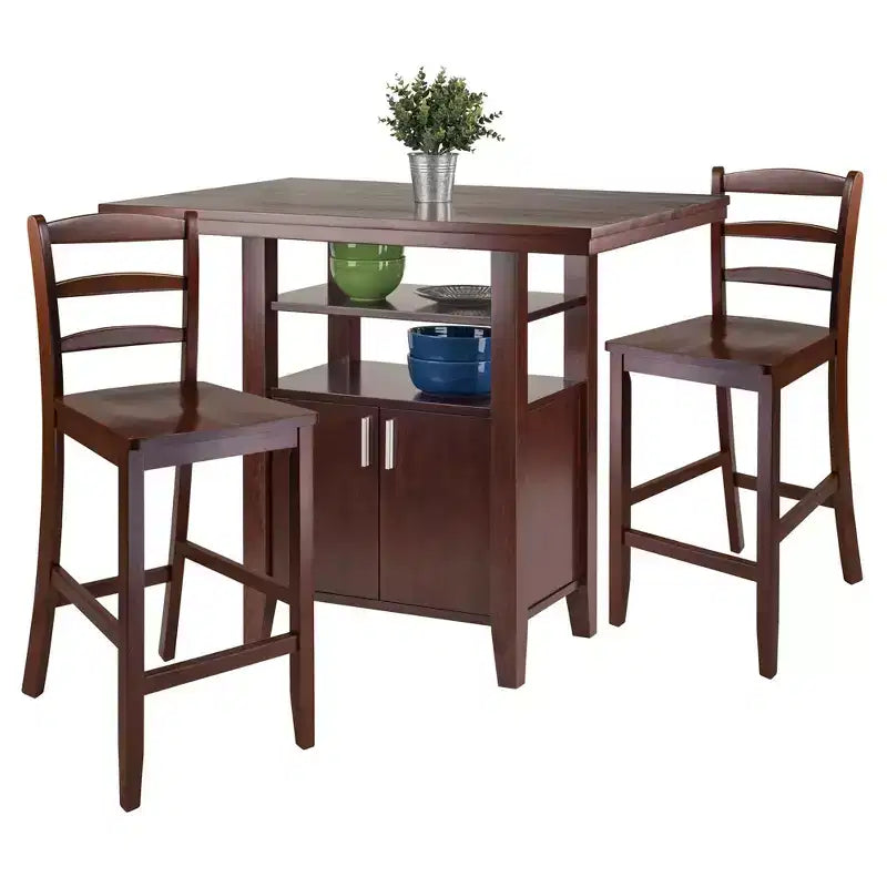 Ensemble de salle à manger 3 pièces Albany de hauteur comptoir Winsome avec tabourets à dossier échelle Noyer : Style traditionnel, table rectangulaire 4 places