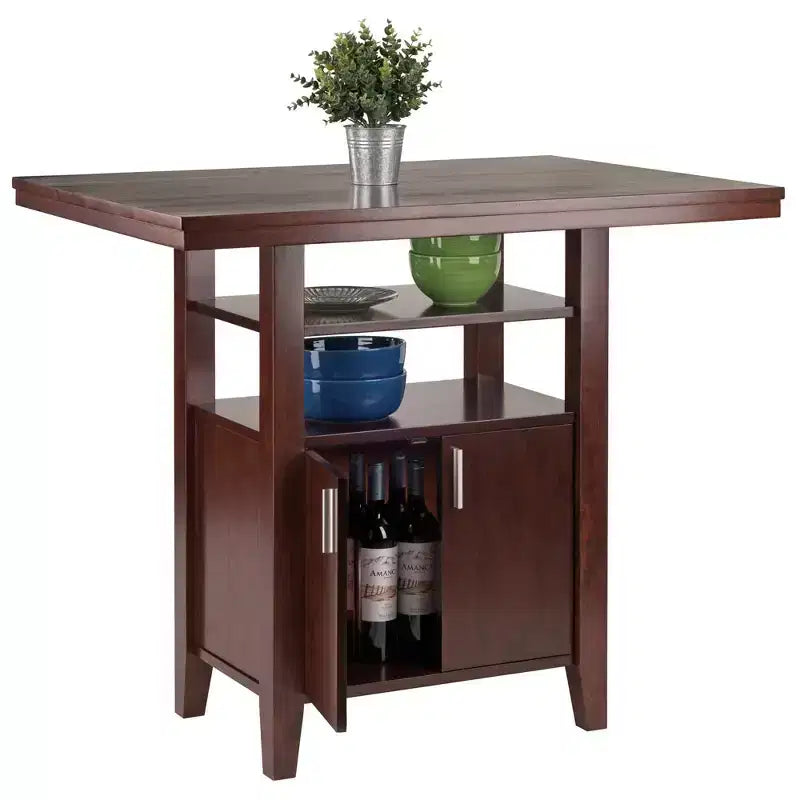 Ensemble de salle à manger 3 pièces Albany de hauteur comptoir Winsome avec tabourets à dossier échelle Noyer : Style traditionnel, table rectangulaire 4 places