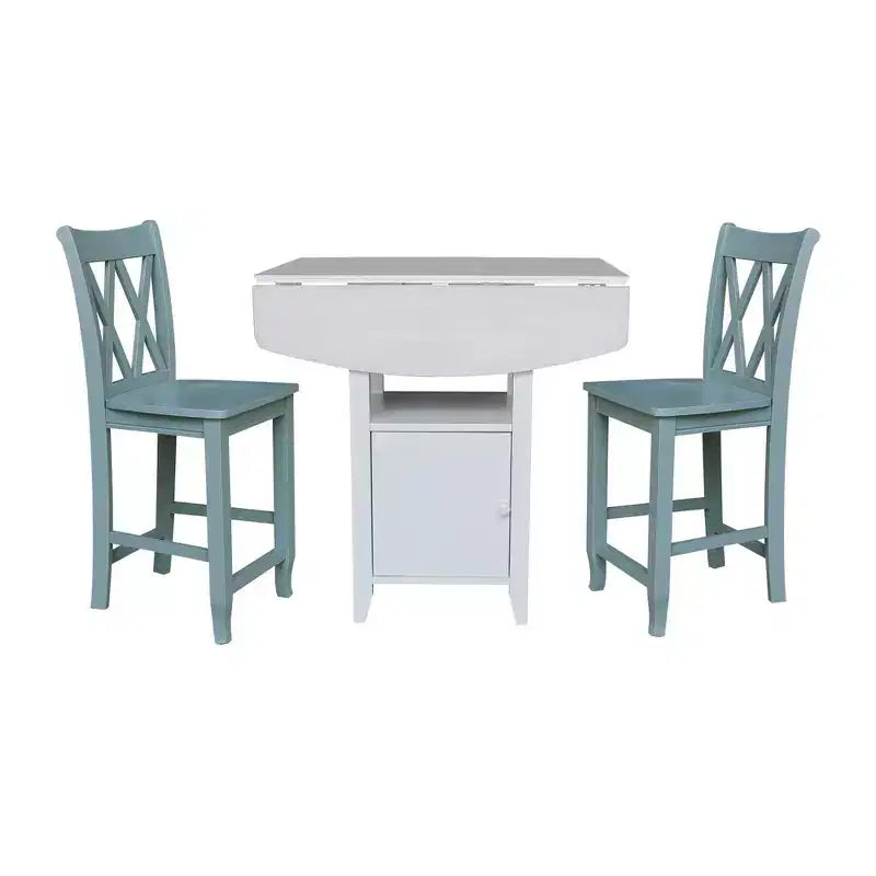 Ensemble de salle à manger avec table de bistrot à double abattant et 2 tabourets de bar à hauteur de comptoir à dossier croisé double Blanc/Chalk Antiqued - International Concepts : 3 pièces