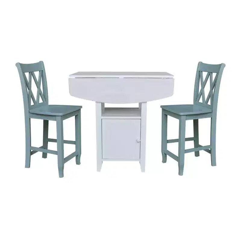 Ensemble de salle à manger avec table de bistrot à double abattant et 2 tabourets de bar à hauteur de comptoir à dossier croisé double Blanc/Chalk Antiqued - International Concepts : 3 pièces