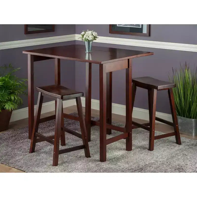 Ensemble de salle à manger 3 pièces Lynnwood 24" avec plateau rabattable et tabourets de comptoir, selle - Winsome : gain de place, 4 places