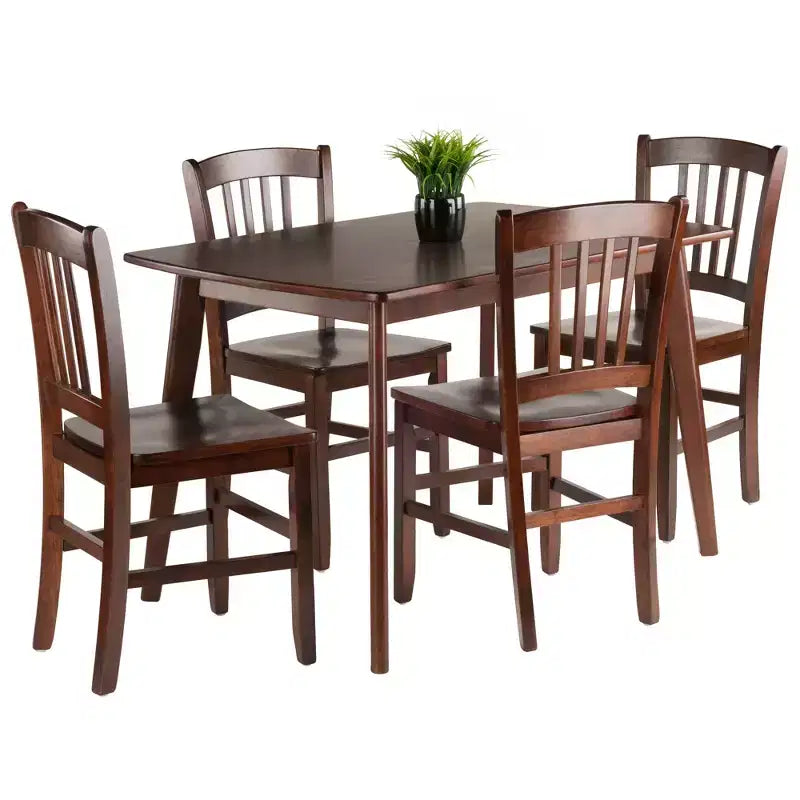 Table de salle à manger 5 pièces Shaye avec chaises à dossier latté Noyer - Winsome : Moderne du milieu du siècle, Bois, Non extensible, 4 places