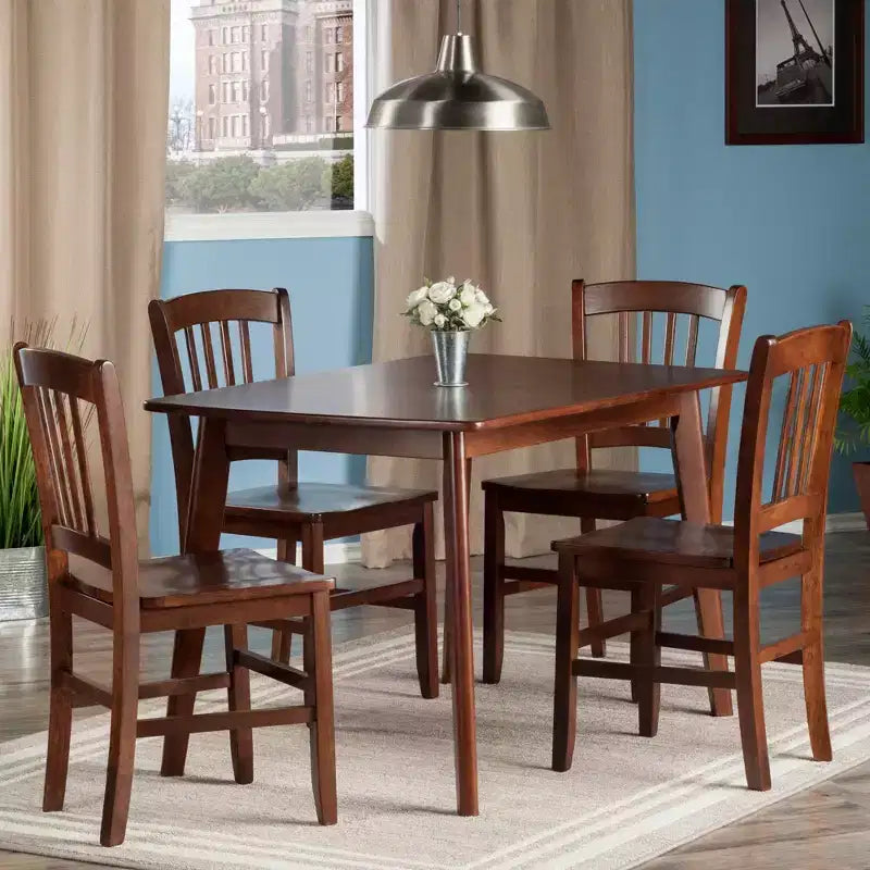Table de salle à manger 5 pièces Shaye avec chaises à dossier latté Noyer - Winsome : Moderne du milieu du siècle, Bois, Non extensible, 4 places