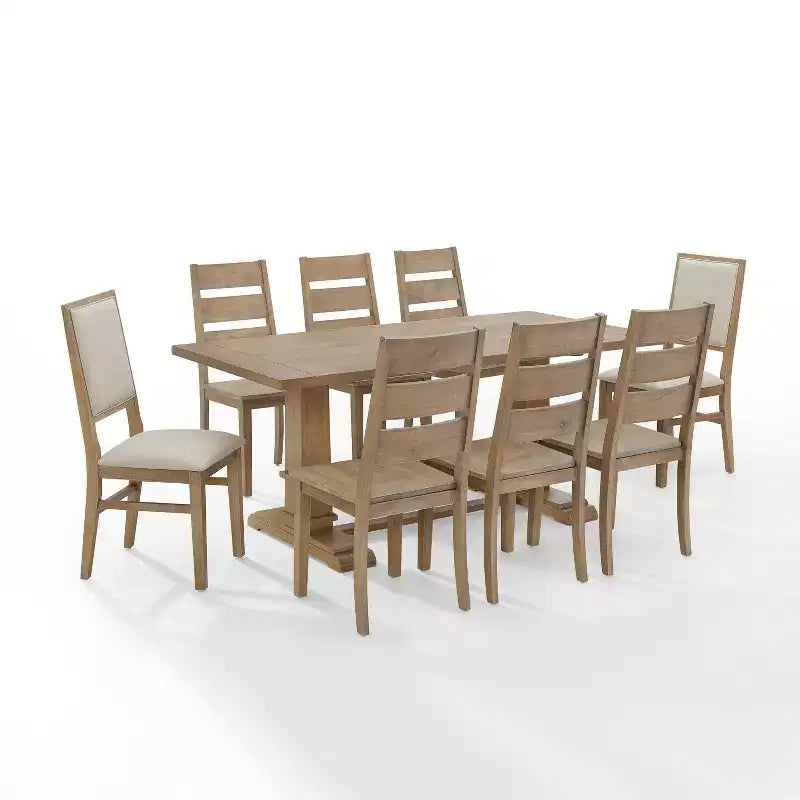 Ensemble de salle à manger 9 pièces Joanna avec 6 chaises à dossier échelle et 2 chaises à dossier rembourré Marron rustique - Crosley