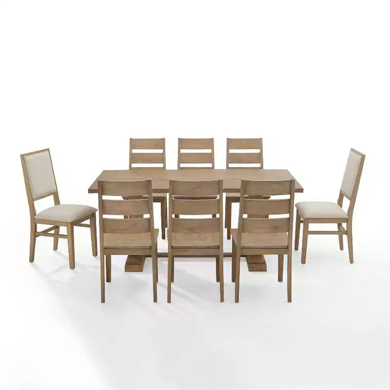 Ensemble de salle à manger 9 pièces Joanna avec 6 chaises à dossier échelle et 2 chaises à dossier rembourré Marron rustique - Crosley