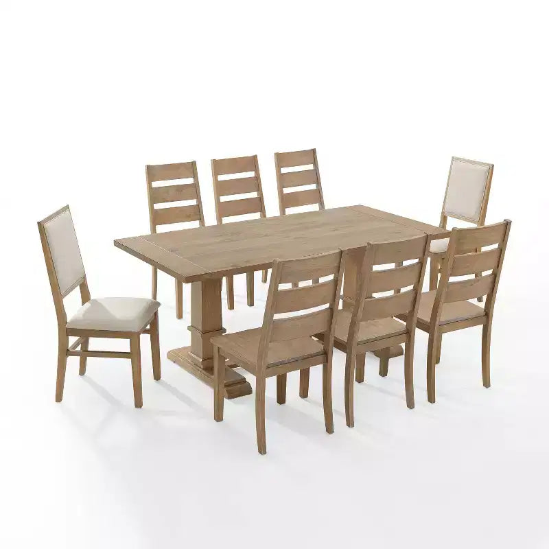 Ensemble de salle à manger 9 pièces Joanna avec 6 chaises à dossier échelle et 2 chaises à dossier rembourré Marron rustique - Crosley