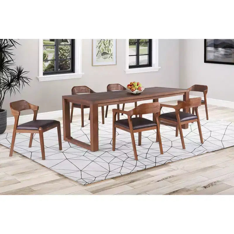 Ensemble de salle à manger extensible 7 pièces Boraam Rasmus avec 2 chaises latérales et 4 fauteuils, couleur châtaignier : similicuir moderne, 8 places