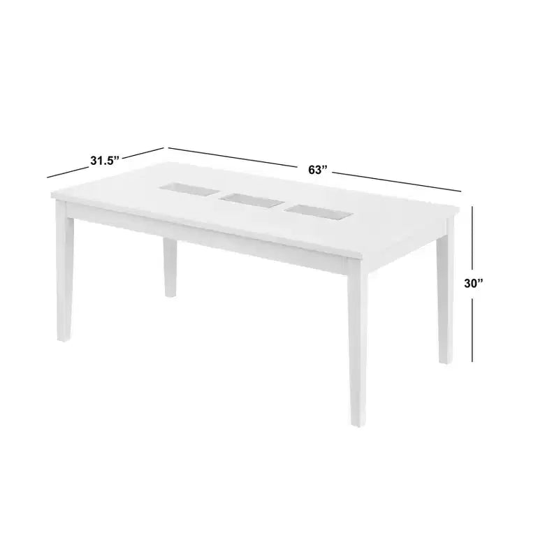 Ensemble de salle à manger rectangulaire 7 pièces Diamond Lifestorey blanc : verre texturé moderne, pieds en bois d'hévéa, chaises en lin gris