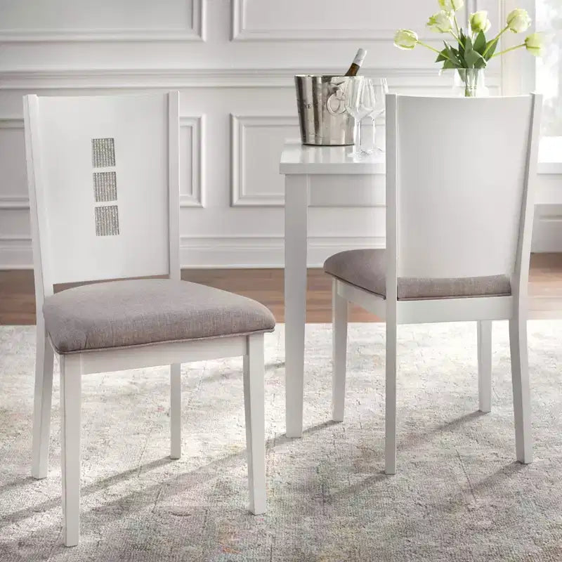 Ensemble de salle à manger rectangulaire 7 pièces Diamond Lifestorey blanc : verre texturé moderne, pieds en bois d'hévéa, chaises en lin gris