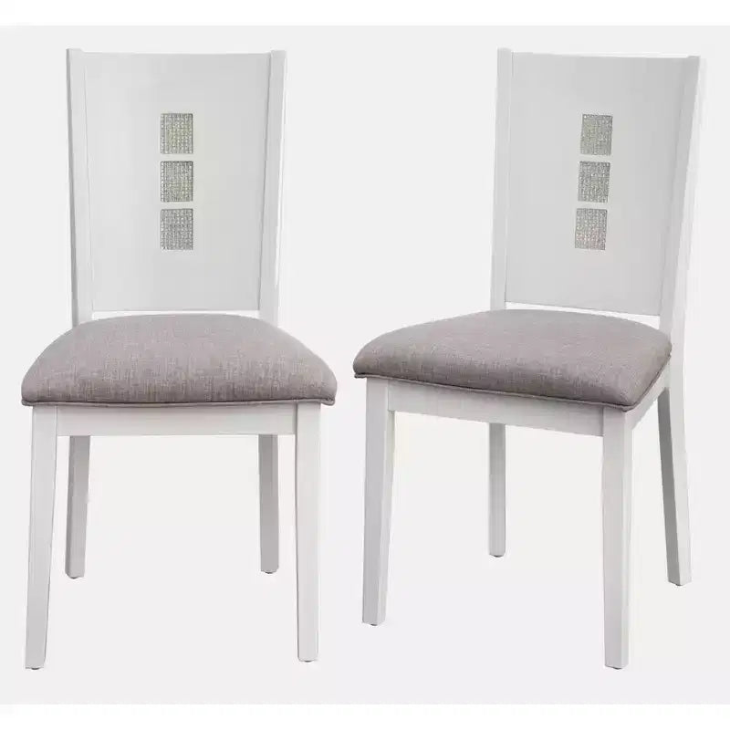 Ensemble de salle à manger rectangulaire 7 pièces Diamond Lifestorey blanc : verre texturé moderne, pieds en bois d'hévéa, chaises en lin gris