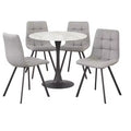 Buylateral 5pc Rho Mid Century Modern 36" Round Dining Set Gray: Marble Look, Black Metal Base, 4 Upholstered Chairs