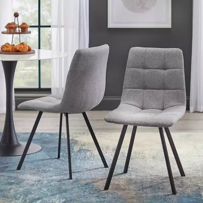 Ensemble de salle à manger 5 pièces Buylateral Rho, style moderne du milieu du siècle, table ronde de 36 po, gris : aspect marbre, piètement en métal noir, 4 chaises rembourrées