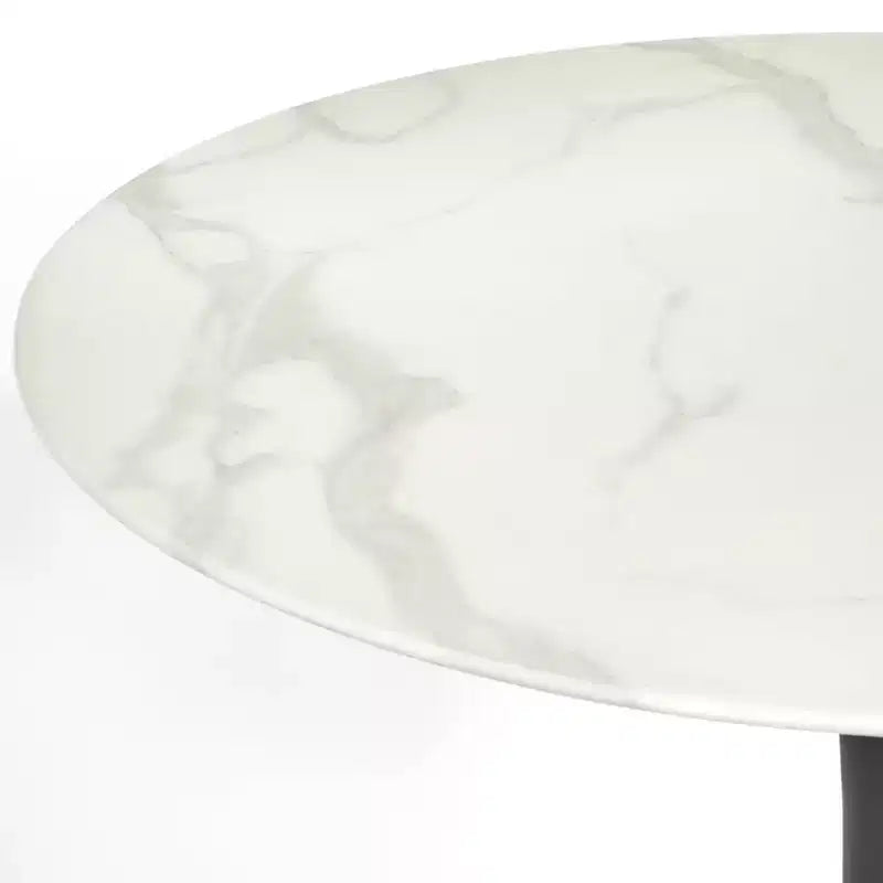 Ensemble de salle à manger 5 pièces Buylateral Rho, style moderne du milieu du siècle, table ronde de 36 po, gris : aspect marbre, piètement en métal noir, 4 chaises rembourrées