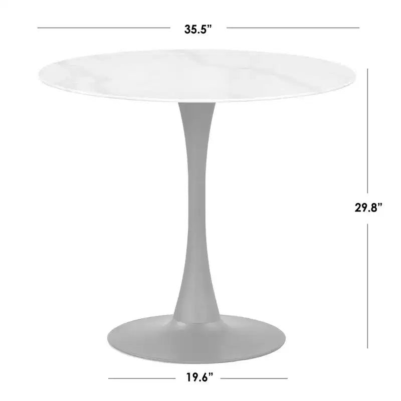 Ensemble de salle à manger 5 pièces Buylateral Rho, style moderne du milieu du siècle, table ronde de 36 po, gris : aspect marbre, piètement en métal noir, 4 chaises rembourrées