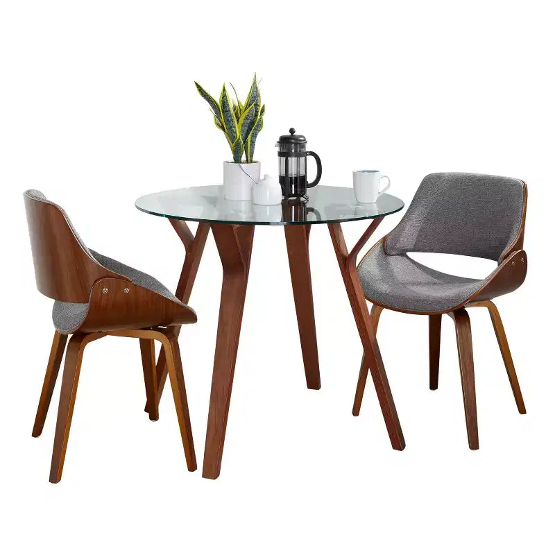 LumiSource 3pc Folia Fabrizzi Dining Set Walnut Wood Glass/Gray