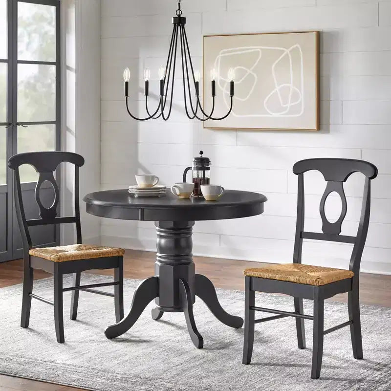 Buylateral Ensemble de salle à manger rond 3 pièces Thorton Farmhouse 101 cm noir