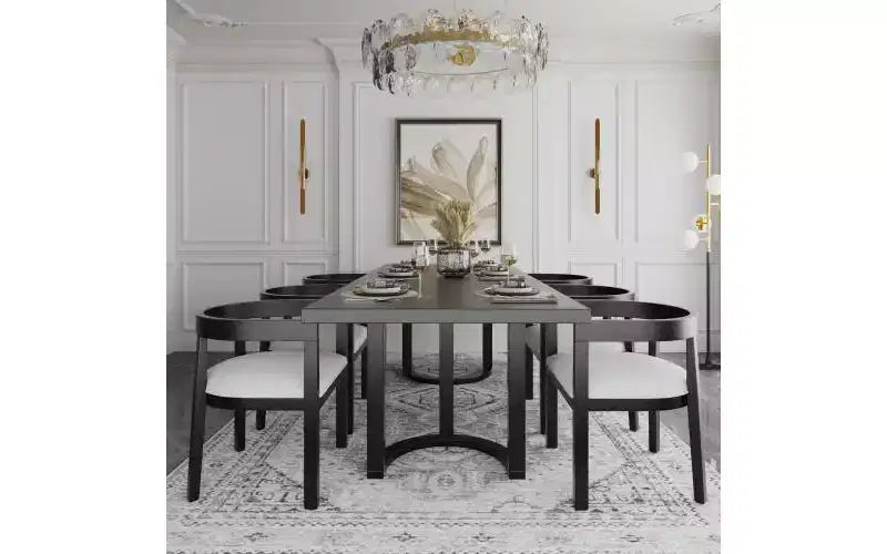 Christopher Knight Home Jack - Ensemble de salle à manger moderne 7 pièces en bois d'hévéa rembourré beige/noir