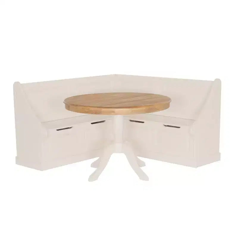 Tobin Storage Corner Nook and Pedestal Table Dining Set White/Natural - Linon