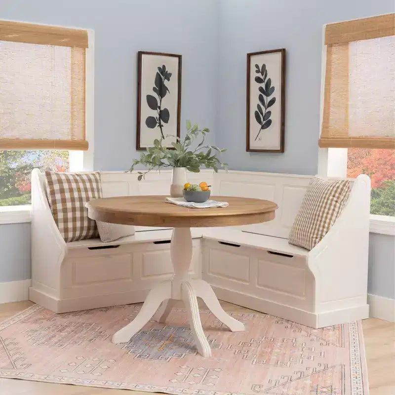 Ensemble de salle à manger avec coin de rangement d'angle et table piédestal Tobin Blanc/Naturel - Linon