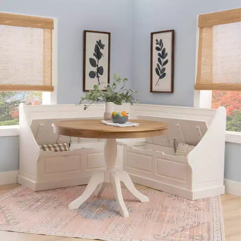 Ensemble de salle à manger avec coin de rangement d'angle et table piédestal Tobin Blanc/Naturel - Linon