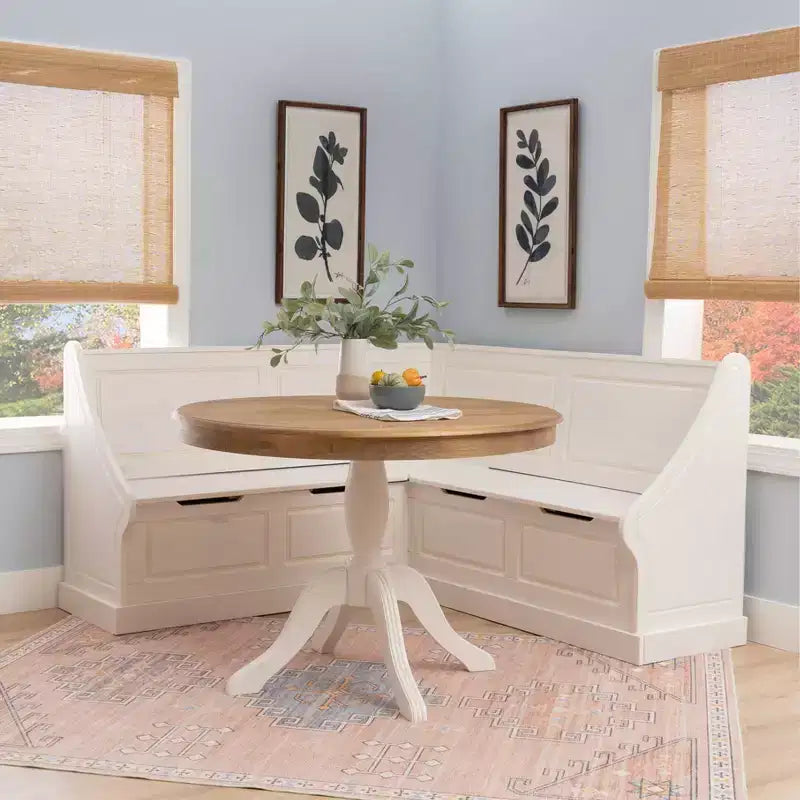 Ensemble de salle à manger avec coin de rangement d'angle et table piédestal Tobin Blanc/Naturel - Linon