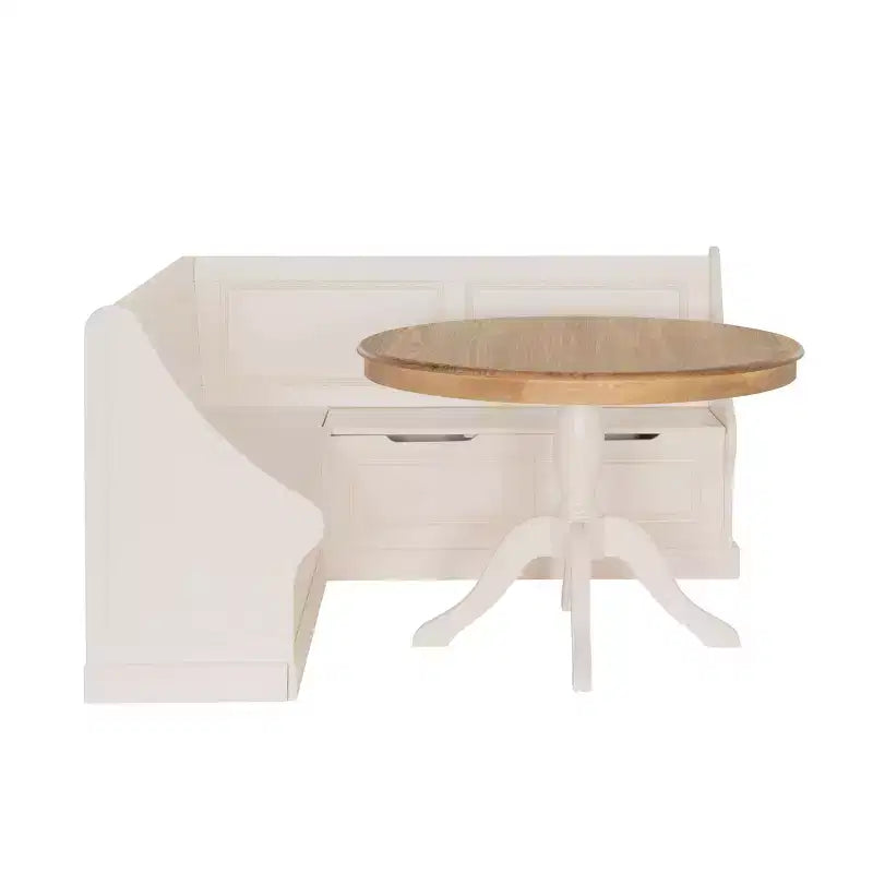 Ensemble de salle à manger avec coin de rangement d'angle et table piédestal Tobin Blanc/Naturel - Linon